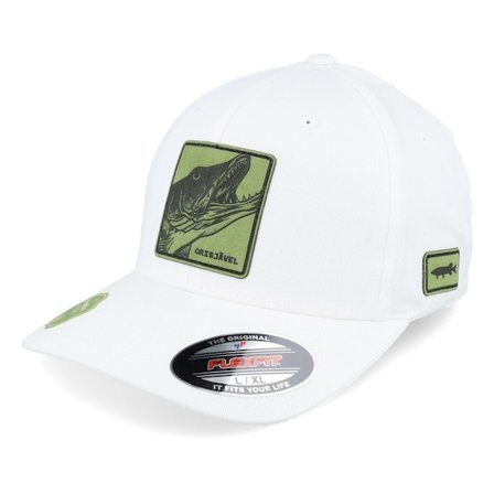 Skillfish - Vit flexfit Keps - Grisjävel Laser Organic White Flexfit @ Hatstore