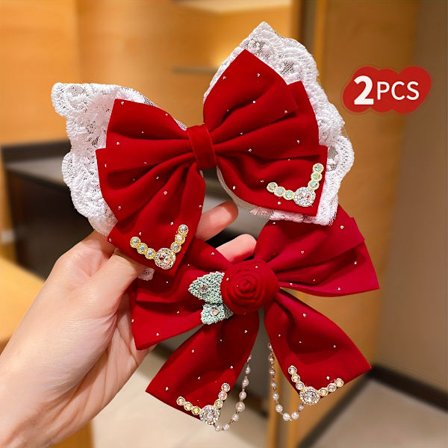 2 stk. røde søde Valentinsdag Rose Sløjfe Hårklemmer med Rhinestone Rose Blomster, Blonde