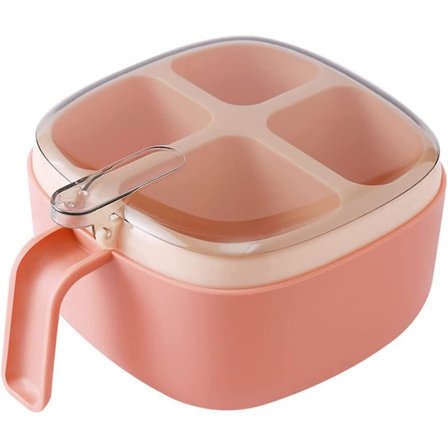 Krydderikasse med låg, 4 rum krydderi firkantet kasse med låg, multifunktionel fire køkkenrums krydderikasse fugtbestandig S