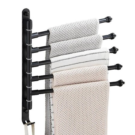 Badeværelse Håndklædeholder med 5 Stænger 180° Roterende Håndklædeholdere SUS304 Rustfrit Stål 34CM Vægmonterede Håndklædeholdere til Badeværelse 