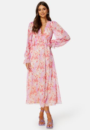 BUBBLEROOM Summer Luxe Frill Midi Dress Pink / Multi Klær