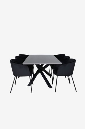 Venture Home - Spisegruppe Piazza med 6 Berit spisestoler - Grå - Spisegruppe 6 personer - Fra Homeroom