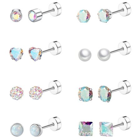 Par Hypoallergeniske Ørestikker med Flad Bagside til Kvinder 14K Guld Bruskørering til Sensitiv Hud Stjerne Hjerte Opal Skrue Bagside Sovende Øreringe