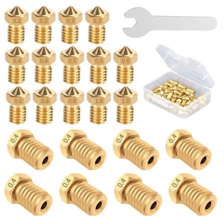 22 st 3D-skrivare Extruder munstycken Mässing 0,2 mm 0,3 mm 0,4 mm 0,5 mm