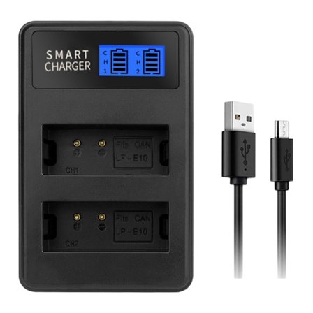 Dubbelkanal LCD USB LP-E10 Batteriladdare Ersättning för Canon EOS 1100D, 1200D, EOS Rebel T3, EOS Rebel T5 Kamera