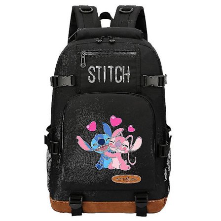 Stitch Skolesekker - Ryggsekk med Kapasitet for Gutter og Jenter - USB-Lading Reise Stor Laptop College Studenter Skolesekk Ryggsekk