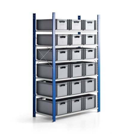 Komplet reol MIX + AJ EURO, 18 kasser, 2100x1365x600 mm