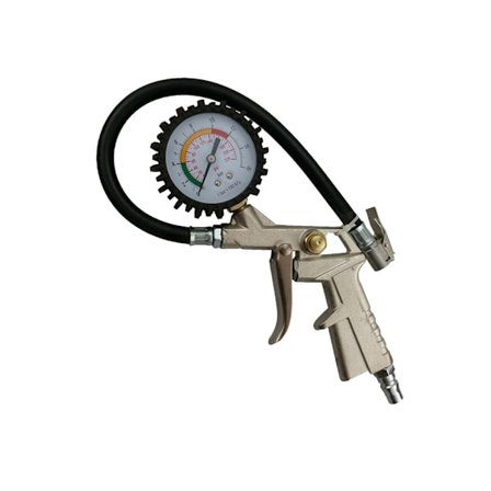 Dekkpumpe med trykkmåler, kraftig gummislange med hurtigkobling, kompressor dekkpumpe tilbehør