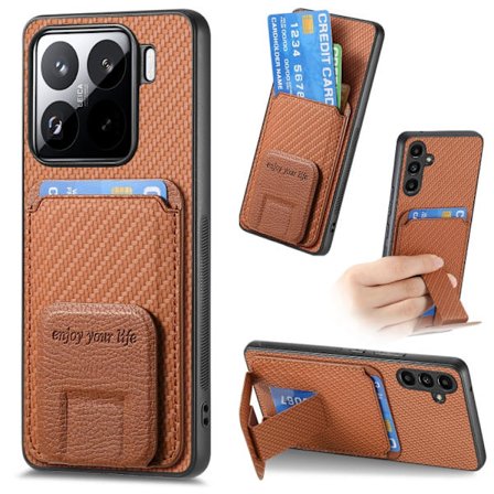 Xiaomi 15 Kolfiber Kortfodral med Fällbart Ställ - fodral