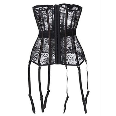 Mesh Underbust Korsett Topp Gjennomsiktig Fiskenett Brokade Sheer Bustier Midje Cincher Lingeri med Strømpebånd