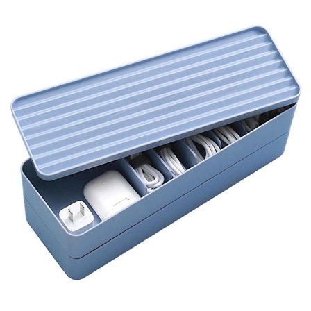 Plastkabelarrangörbox med fack, skrivbordstillbehör förvaringslåda med lock och kabelband, dubbeldäck