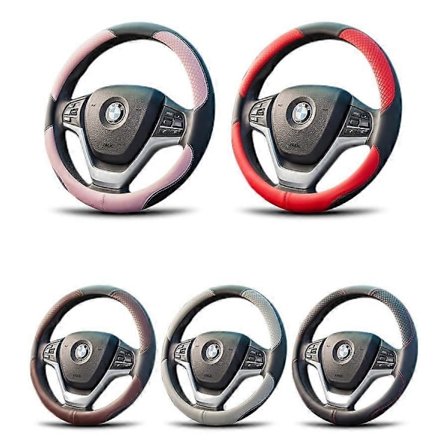SBSG Auton Ohjauspyörän Päällinen Mikrokuitunahkaa, Hengittävä Verkko Yleismallinen 14.5-15 Tuumaa - Musta Punainen (Yksittäinen)