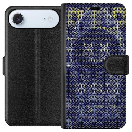 Kompatibelt Plånboksfodral till Apple Apple iPhone 17 Air Upprepande mönster med mystiska hoodie-figurer i blått och gult, grafisk gaming-inspirera