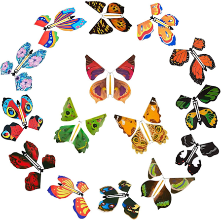 15 Stk. Opptrekkbar Sommerfugl Magisk Flygende Sommerfugl Flygende Sommerfugler for Eksplosjonsboks Kortinnlegg Gummistrikk Sommerfugl Leke for 