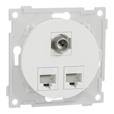 Elko EKO50121 Modularuttag 2x8 K6 UTP 1xF/IEC Renvit, Strömbrytare & vägguttag