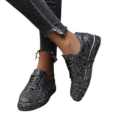 Kvinnor med snörning Glitter Sneakers Glitter Casual Jogging Sneakers Platta skor