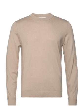 Slhtown Merino Coolmax Knit Crew B Neulepaita Pyöreä Kaula-aukko Beige Selected Homme