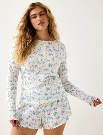 Lindex Top Pointelle With Lettuce Edg - White - L