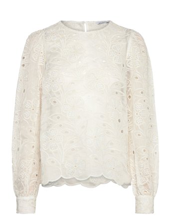 Bubbleroom Puff Sleeve Embroidered Blouse - White - S