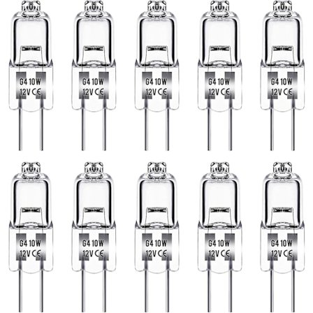 G4 Halogenlampa, 12V 10W G4, Varmvitt 3000K, 150lm, Dimbar, G4, Klar Kapsellampa, 10-pack