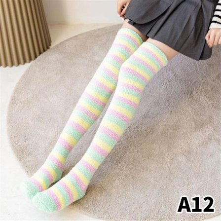 A12-Coral Fleece Benvarmere til Vinter Tykke Knæhøje Strømper til Kvinder