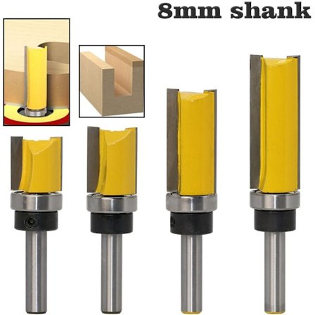 4 st 8 mm skaft plana fräsar, plana fräsar profilfräsar med topplager, träbearbetningsfräsar