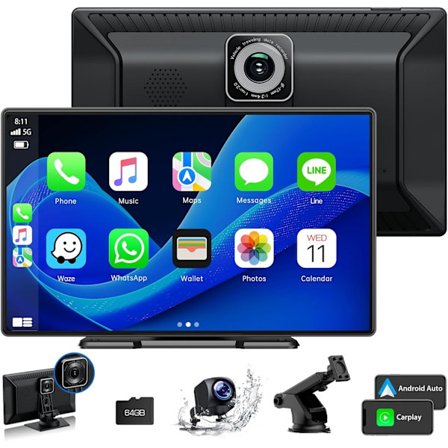 9 tuuman Carplay-näyttö autoon 2.5K Dash Cam -kameralla, 1080p peruutuskameralla, langaton CarPlay Android Auto -näyttö Mirror Linkillä