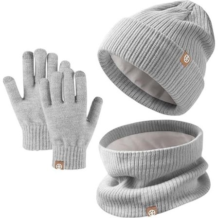Vinterhue, halstørklæde og touchscreen-handsker til børn, 3-i-1, strikket varm hue, vintertilbehørssæt til børn udendørs, alder 5-12