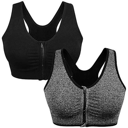 Sport-BH för kvinnor med dragkedja framtill, trådlös BH efter operation, aktiv yoga-BH