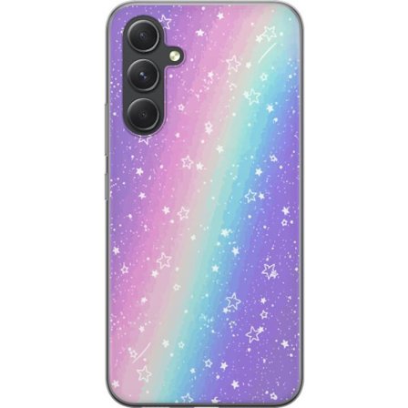 Kompatibelt Mobildeksel til Samsung Galaxy A55 Rainbow-farget pastellbakgrunn med hvite stjerner og gnistrende prikker i myk overgang
