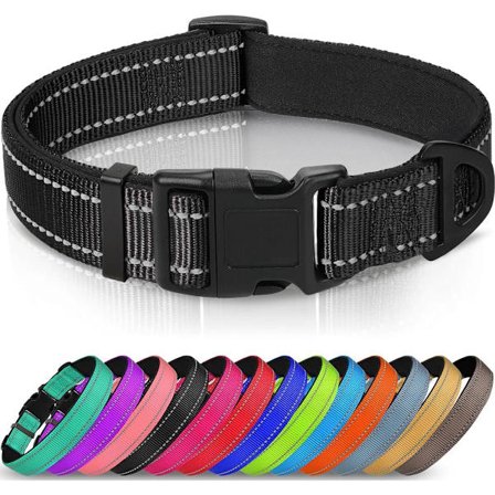 Reflekterende Hundehalsbånd, Blød Neopren, Polstret Åndbar, Nylon, Kæledyrshalsbånd, Til Mellemstore Hunde, M, Sort