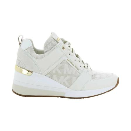 Michael Kors, Georgie Leather and Logo Jacquard Trainers Wit, Dames, Maat:39 EU