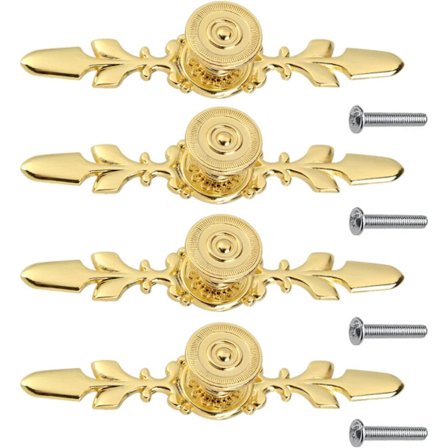 Sett med 4 vintage gull sinklegering møbelhåndtak for dører, møbler, gull skaphåndtak