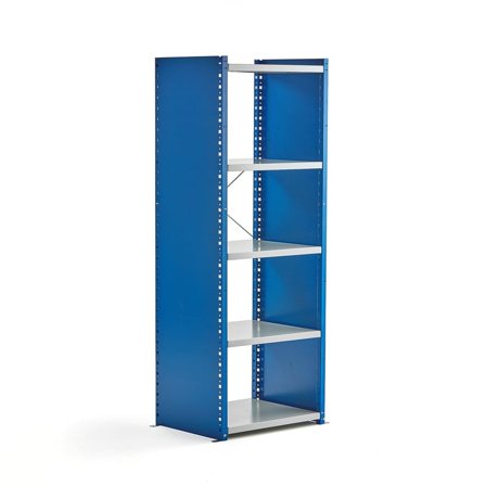 Reol MIX, grundsektion, 1740x600x500 mm, lukkede gavle, blå, grå hylder