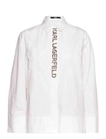 Embellished Placket Shirt Bluse Langermet Hvit Karl Lagerfeld*Betinget Tilbud