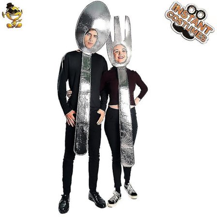 Unisex Voksen Skje Suppe Gaffel Tunika Kostyme Morsomme Par Kjøkkenredskap Dresser Nyttårs Cosplay Voksen Elsker Fest Jumpsuit-yvan