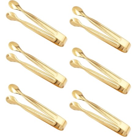 Slikkepinde, 6 stk. Istænger, Mini Tangklemme i Rustfrit Stål, Istænger til Sukker, til Mad som F.eks. Isterninger, Sukker, Citronskiver, Salater - 