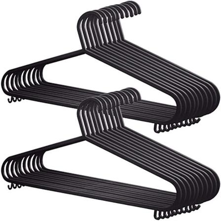 Plastikbøjler - 10 stk. Robuste tøj bøjler Pladsbesparende bøjler med slipsestænger og clips, 37 cm brede, sorte