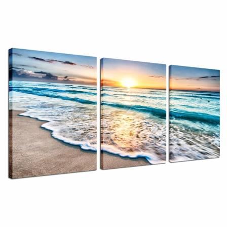 Stranddekor in gerahmter Wandkunst - 3-teiliges Poster mit Meerblick, Sonnenuntergang, Leinwanddruck, Dekoration für Zuhause, Büro, Wohnzimmer