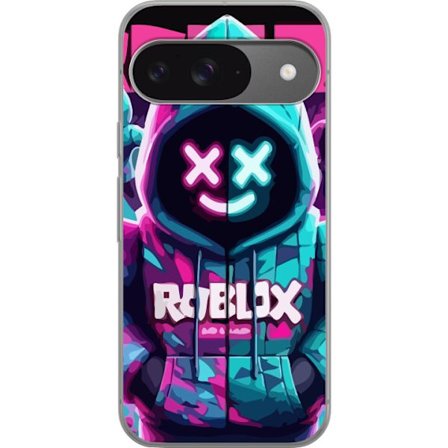 Kompatibel Mobilcover til Google Pixel 9 Pro Roblox neon hættegenser close-up med intensiv close-up af kostume karakter i pink og blå neon lys, der gi