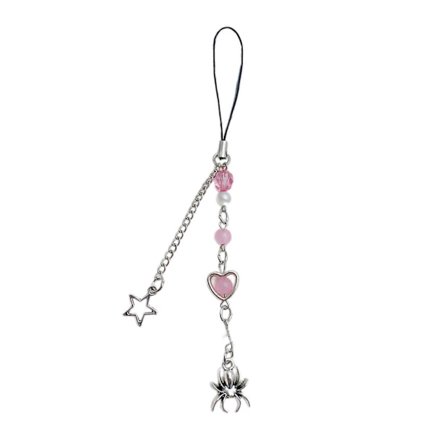 Edderkoppespind Vedhæng Telefonkæde Charm Moderigtig Perlebesat Prydet Nøglering Vedhæng Telefon Snor til Rygsæk Telefon og Tegnebog Rød