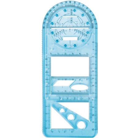 Monitoiminen geometrinen viivain, monitoiminen piirustusviivain geometrisin kuvioin