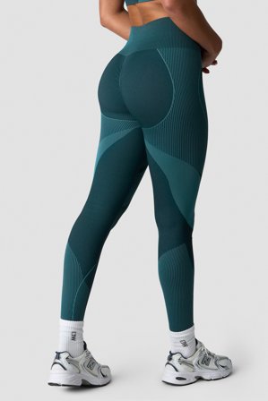 ICANIWILL - Sculpt Seamless Invisible Scrunch Tights W Contrast Teal - Treningstights - Dame - ICIW