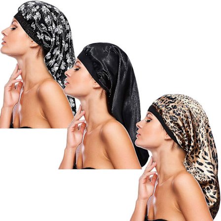 3 stk. Lang Satin Bonnet Søvn Cap, Blød Elastisk Bånd Løs Cap Bonnets Til Langt Hår, Fletninger
