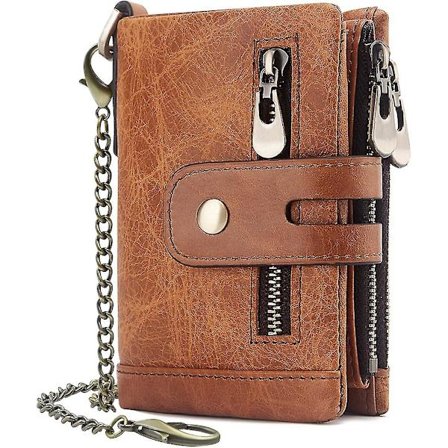 Mænds Tegnebog RFID Blokering Mænds Ægte Læder Tegnebog Og Lynlås Møntlomme To-fold Pung Med Kæde 16 Kreditkort Holder Ægte Læder Herre Tegnebog