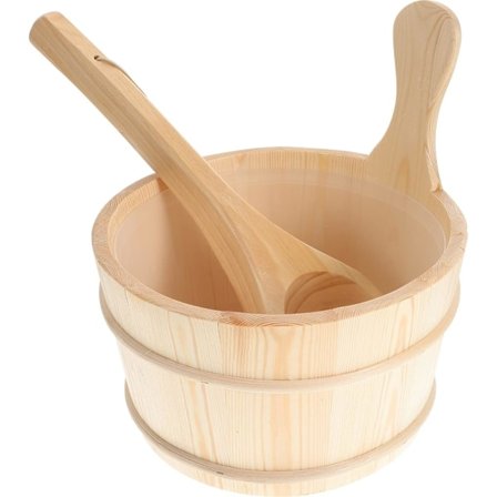 2 stk. Saunatønde og skovlsæt, saunavandspand, træskovlsæt, tøndesæt, sauna dampvandstilbehør