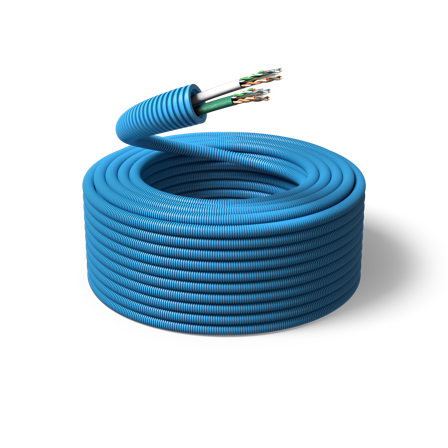 PM FLEX Kat 6 Multimediakaapeli esireititetty, 100 m 2xU/UTP6, ulko-Ø16 mm, Liitäntätulpat & kaapelit