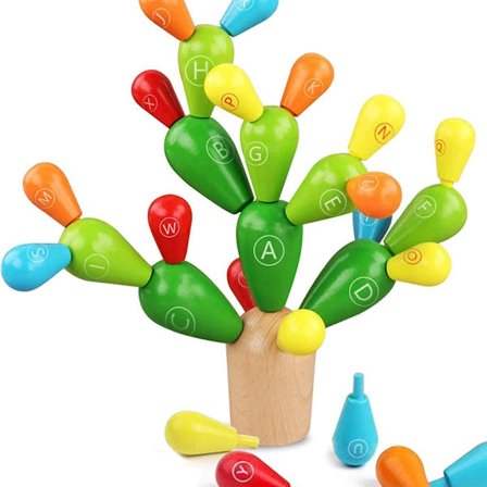 Balance Cactus Montessori Træ til Børn, Træblokke Legetøj Cactus KLB