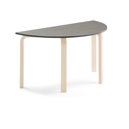 Tisch ELTON halbrund, 1200x600x640 mm, Linoleum dunkelgrau, Birke
