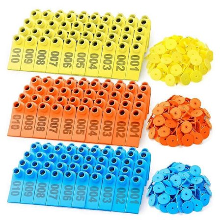 300 stk. Øremærker til husdyr til får, geder, kvæg 001-100 Nummer til ko, gris, hund, hjort, hest, gård